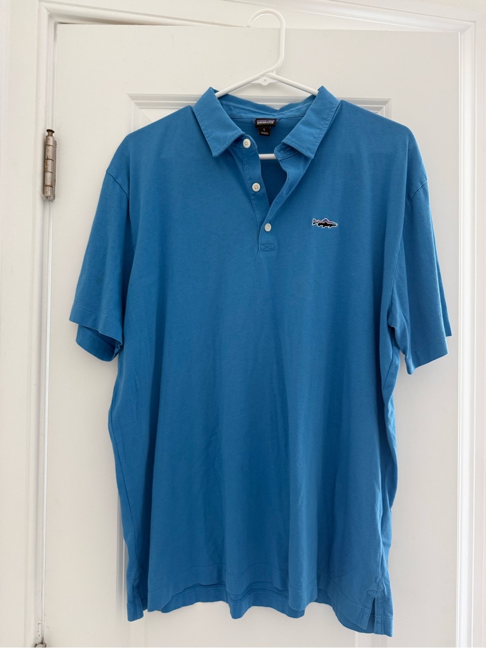 Patagonia Men's Blue Polo with Small Fish Logo